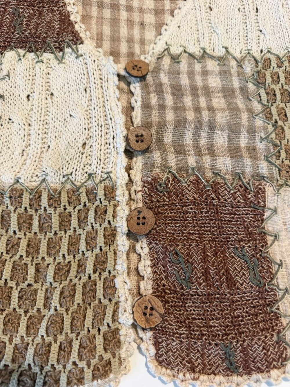 Sandy Starkman Brown Patchwork Crocheted Cotton Silk Vest Size Small - Picture 4 of 7